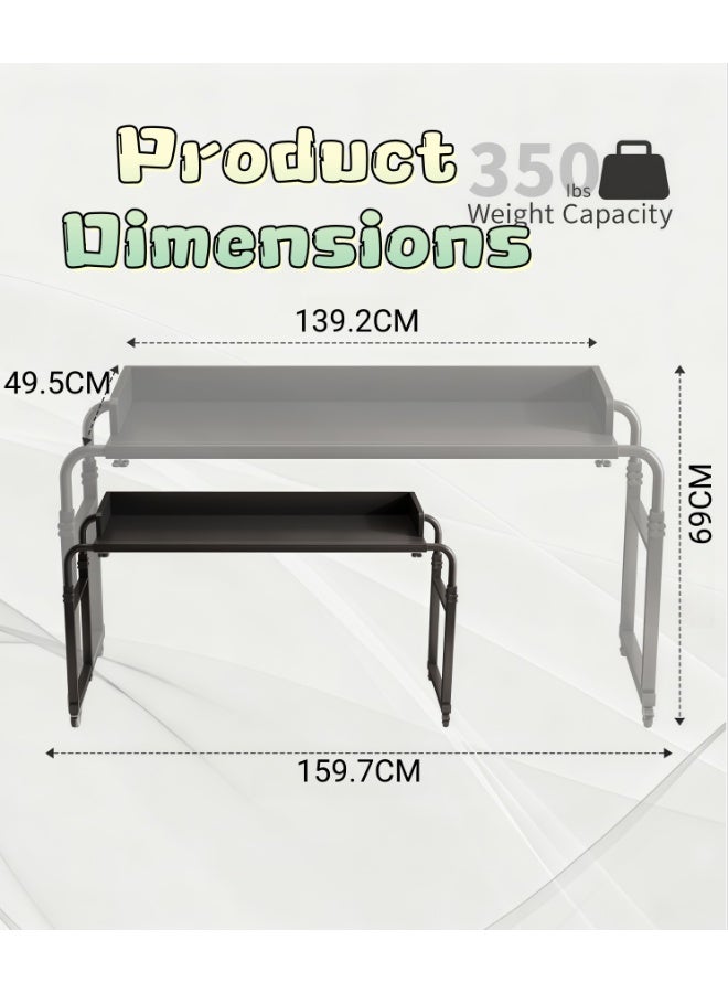 Overbed Table with Wheels, Adjustable Height & Length Laptop Desk for Bed, King & Queen Size Beds Bed Table, Rolling Standing Desk, Over Bed Table for Working Reading Eating (YN119) - Image 3